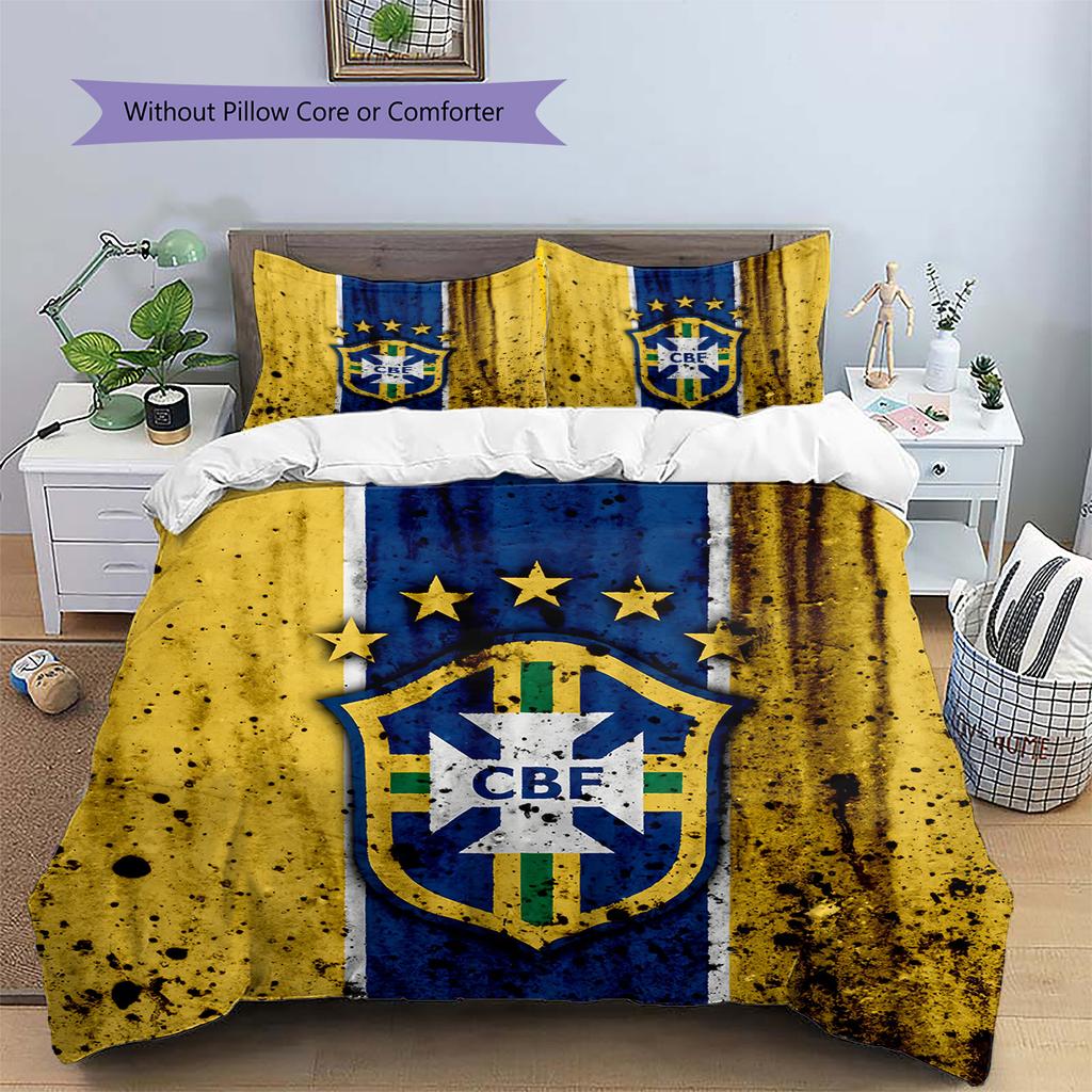 Brazil national football team Pattern Bedding Quilt Set Home Decoration Gift (1 * duvet cover + 2 * pillowcase without core)
