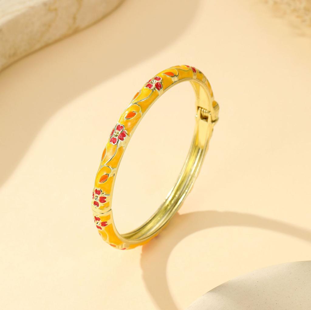 FTCY Colorful Five-leaf Flower Ename Bangles For Women Enamel Dropped Glaze Floral Diamond Bangle Luxury Jewelry Gifts
