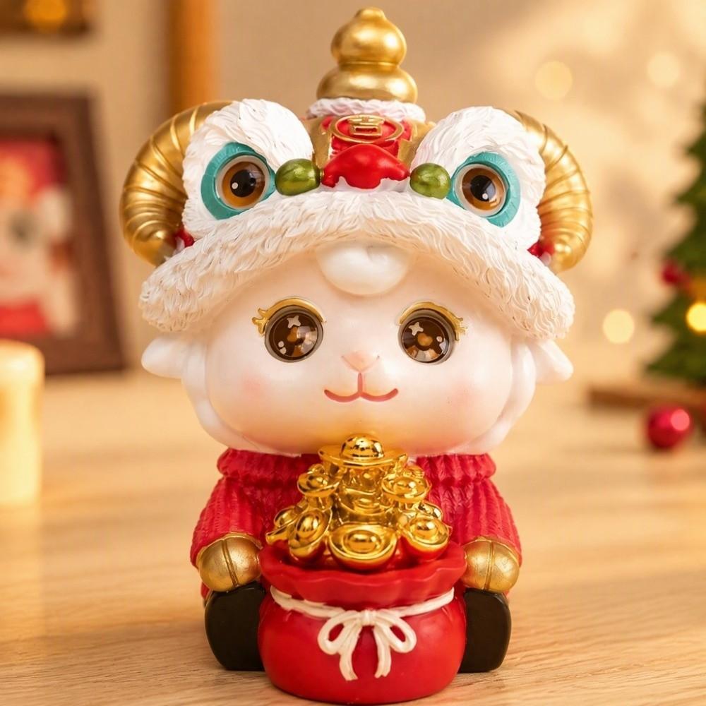 Gold Ingot Zodiac Sheep Statue Chinese Style Resin Ornament Lion Dance Sheep Figurine Birthday