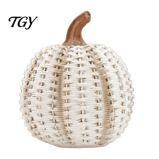 Seasonal Window Display Items Faux Rattan Woven Pumpkin Ornament, Resin Decorative Figurine, Rustic Holiday Theme Layout Supplies Farmhouse