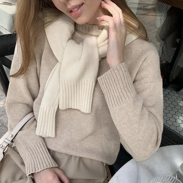2026 autumn and winter new European and American hot-selling crew neck sweater women's khaki versatile loose knitted top