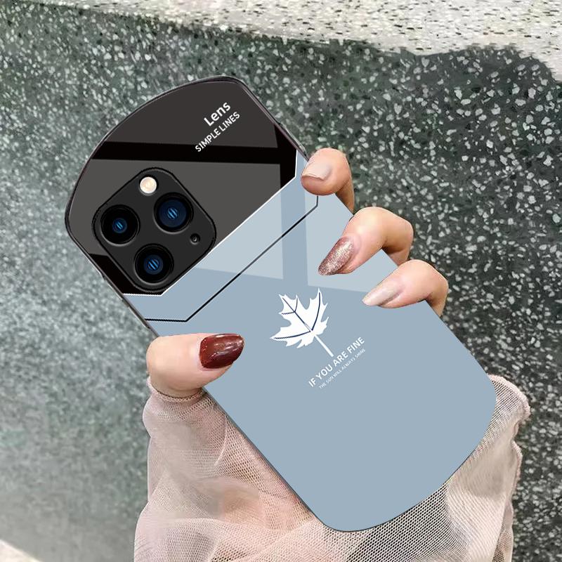 Синий Кленовый Лист Far Peak Для Iphone 11 12 13 14 15 Pro Max Plus Mini 7 8 Se 2020 X Xs Xr Эллиптический Закаленное Стекло Чехол для Телефона