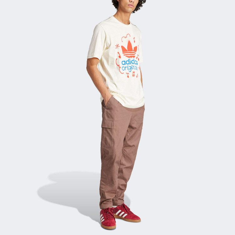 Adidas Футболка Originals Letter Logo Pattern Printed с круглым вырезом и коротким рукавом, мужская, бежевая IS2895