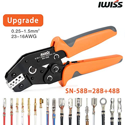 IWISS SN-58B Precision Simultaneous Crimping Pliers, Ratchet Type, for Open Barrel Terminals, 0.25-1.5mm?, Small and Medium Terminals