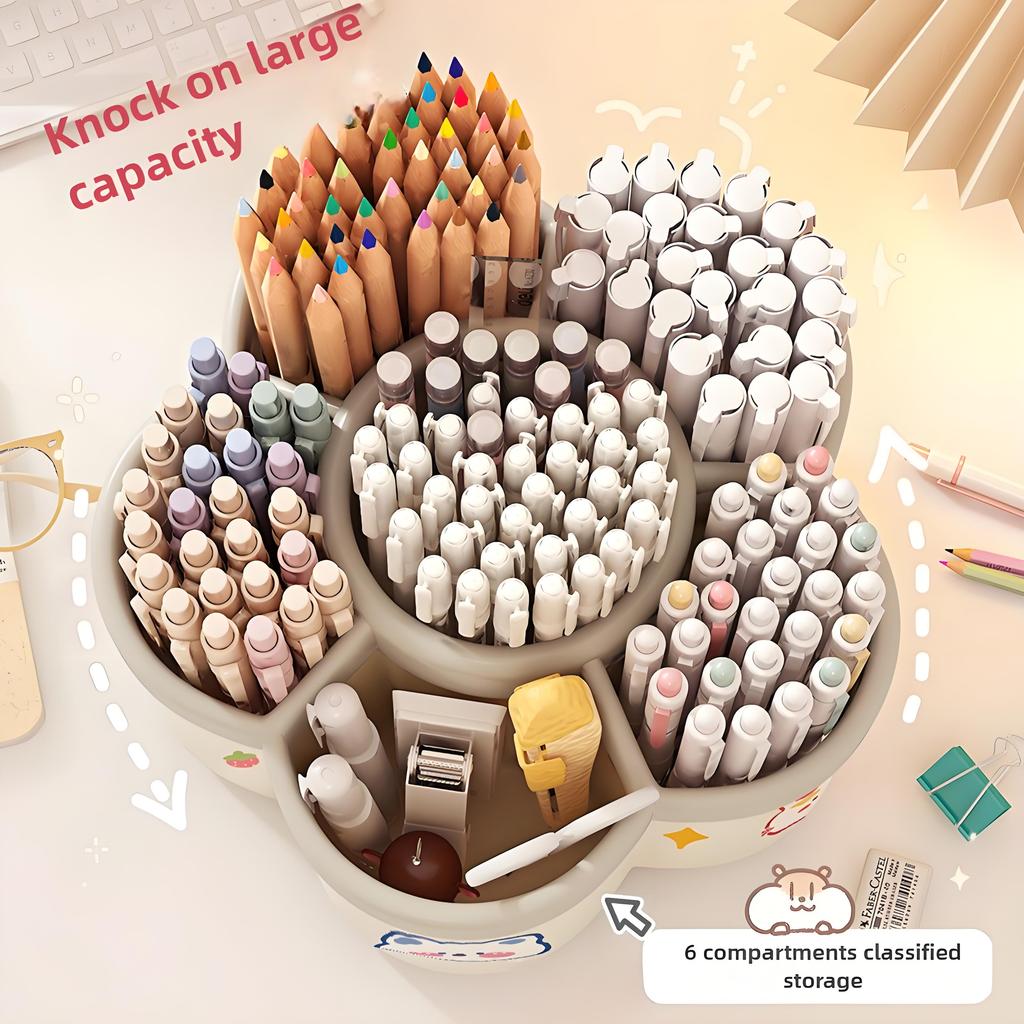 Вращающийся держатель для ручек - Стильный органайзер для стола для студентов и офиса, Пластиковый органайзер большой вместимости с креативным дизайном