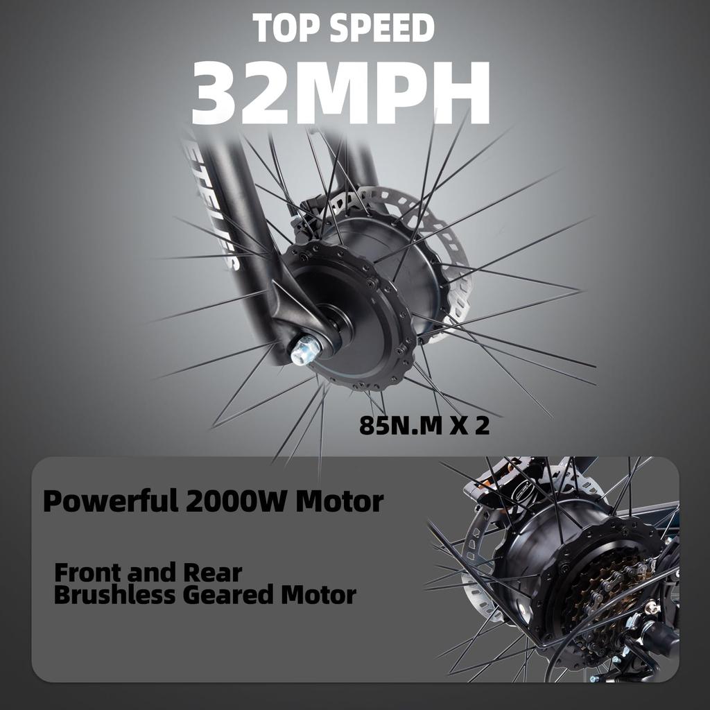 Электровелосипед Keteles K800 Pro, двойной мотор 2×1000 Вт, аккумулятор 48 В 23 Ач, широкие шины 26*4.0'', гидравлические дисковые тормоза, цветной дисплей