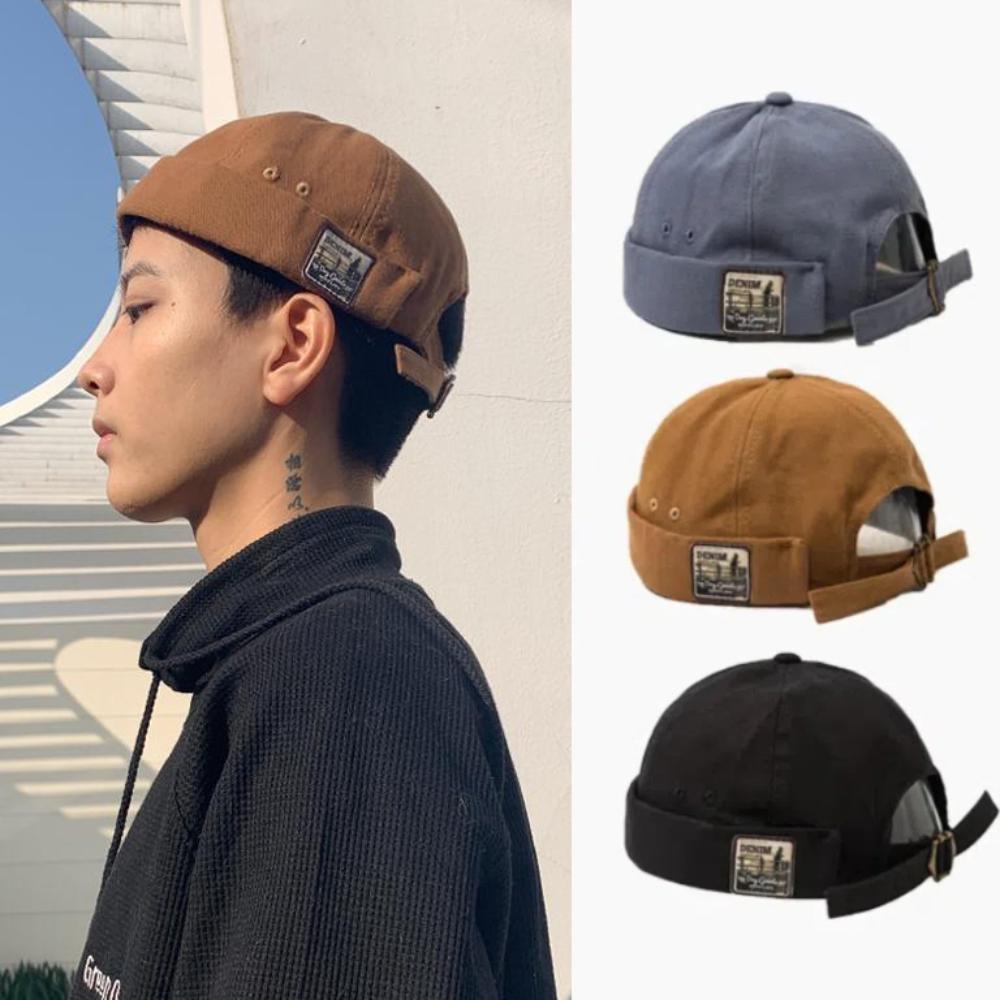 Dome Brimless Hat Unisex Solid Color Bucket Cap Vintage Melon Docker Cap Summer