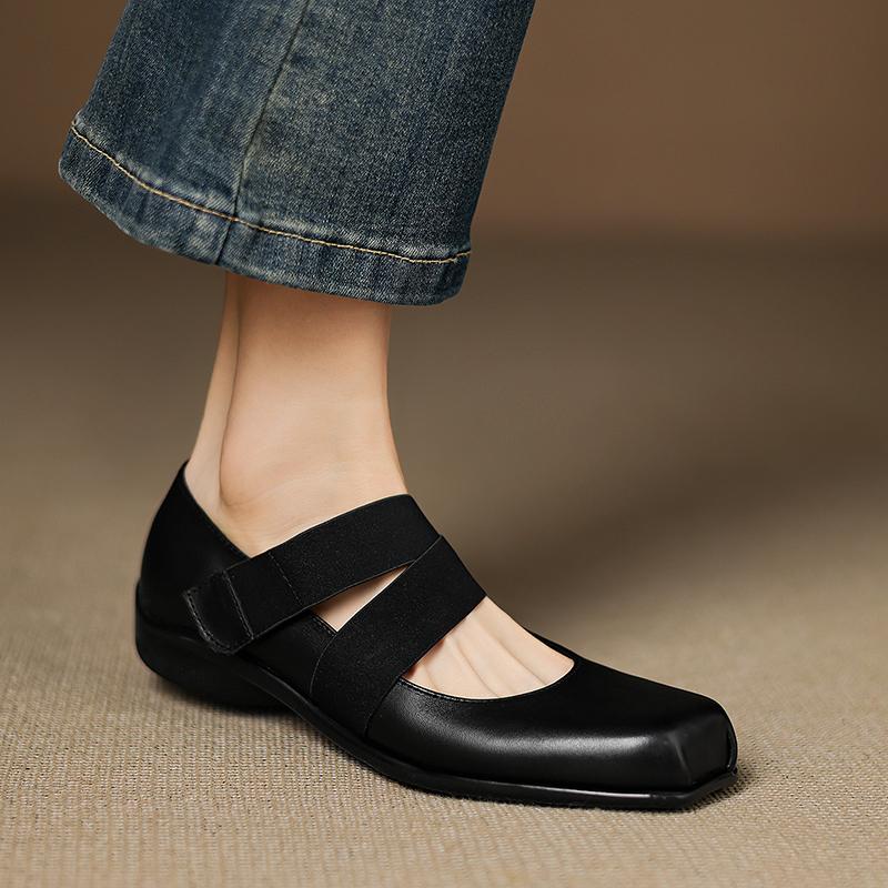 Мода 2025 Новая мода Женские туфли-лодочки Низкий каблук Ретро Натуральная кожа Вечеринка Мэри Джейн Осень Квадратный носок Туфли Каблуки для платья Женские