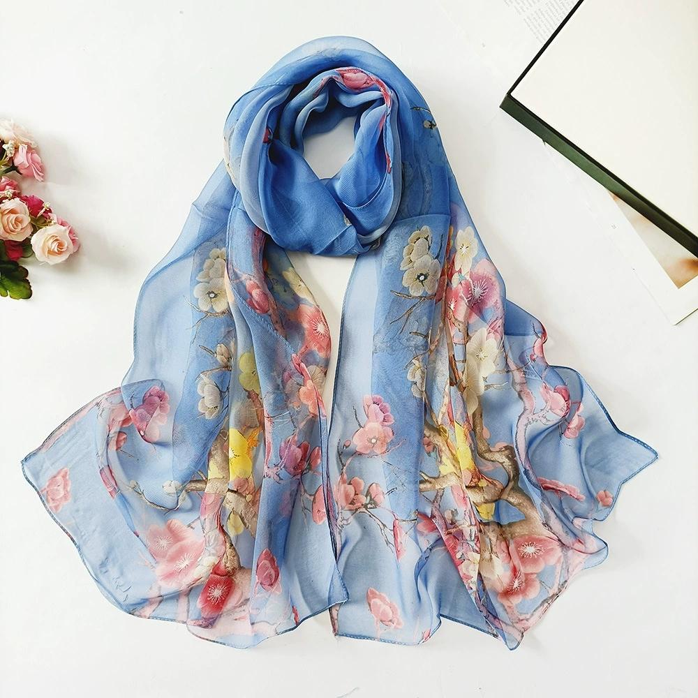 Summer Beach Long Sun Protection Scarf and Shawl Women Decorative Floral Thin Chiffon Scarves