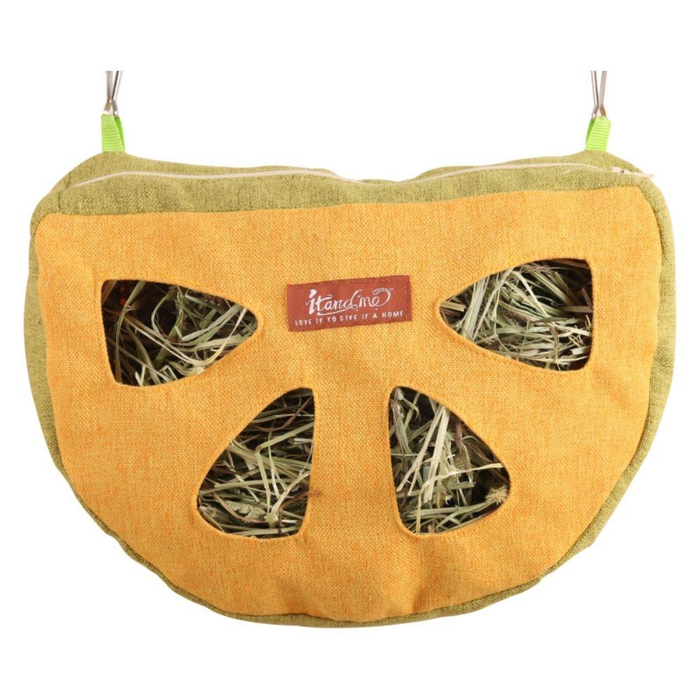Washable Hay Bag Feeder Wear Resistant Small Animal Feeder 4-Hole Feeding Bag  for Pet Cage