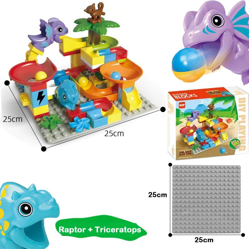 Dinosaur Marble Run Large Building Blocks STEM Ball Race Track for Boys Girls with Functional Marbles Maze Game Toys for Kids