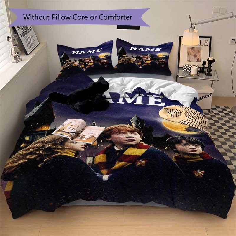 Custom Textile Hogwarts Magic Bedding 3 Piece Set HD Print Duvet Cover Pillowcases for Teens Adult Bedroom Decoration