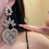 Flower Heart Crystal Inlaid Earrings Retro Fashion Jewelry