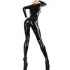 Women's Fashion Tights Black Long Sleeve Paint Leather Catsuit PVC Bodysuit Front Zipper Open Crotch Stretch Street Style Jumpsuit Plus Size S-6XL