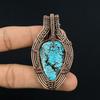 Tibetan Turquoise Pendant, 999 Copper Wire Wrapped Gemstone Jewelry, Handmade Pendant, For Thanksgiving