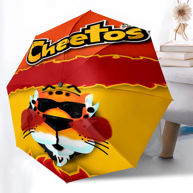 Автоматический зонт CHEETOS с принтом, 8 спиц, железный каркас, пластиковая ручка, подходит для путешествий на открытом воздухе и на каждый день, идеальный подарок