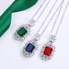 Emerald Princess Square Diamond Pendant European and American Luxury Banquet Engagement Colored Zircon Necklace