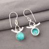 Blue Turquoise Gemstone 925 Sterling Silver Jewelry Earrings 1.63" Gift For Wife EE-152-35