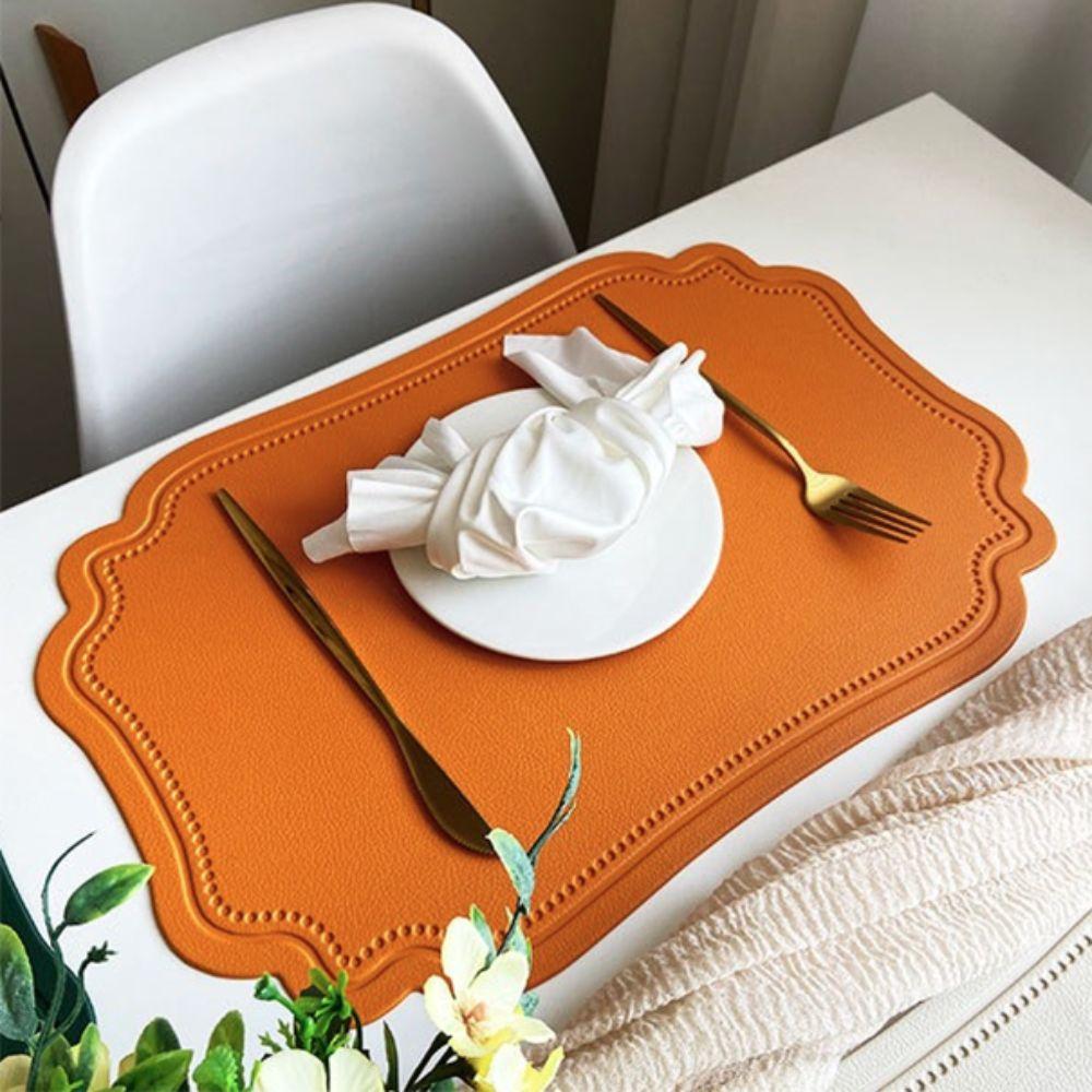 4 Piece Elegant Retro Irregular Tableware Pad PU Leather Waterproof Table Mat Scratch Resistant Non-slip Place Mat Wedding