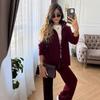 Zip Top Jacket + Wide Leg Pants Knit Casual Women's Suit