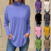 Футболки для женщин, осенние повседневные рубашки с длинными рукавами, толстовка, однотонный топ с высоким воротом, пуловер