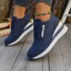 [Navy Blue Sneakers] Navy Blue and Golden Women's Casual Sneakers | Round Toe, Lace-Up, Rubber Sole, All-Season Comfort Shoes, Casual Footwear