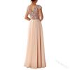 Women Neck Lace Chiffon Ball Evening Dress With Split