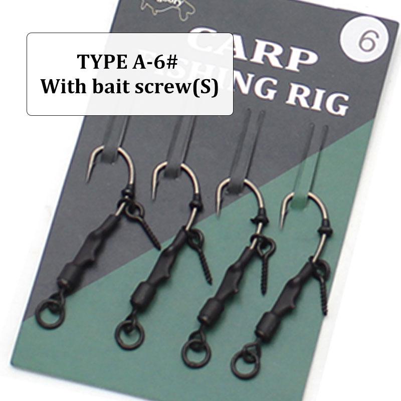 4 шт., снасти Ronnies с винтом для наживки/кольцом, вертлюг, рыболовный крючок с сильным изогнутым хвостовиком, готовая оснастка для ловли карпа, аксессуары для ловли карпа, снасти