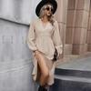 Весенне-осеннее женское платье, однотонное, темпераментное, с длинными рукавами, элегантное платье с разрезом