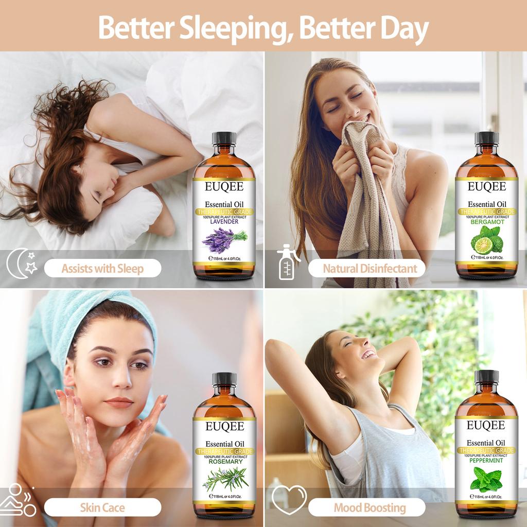 Эфирное масло EUQEE, 118 мл, 100% чистое терапевтического класса, эфирное масло ванили, иланг-иланга и розы для диффузора, увлажнителя, ароматерапии, сна, расслабления