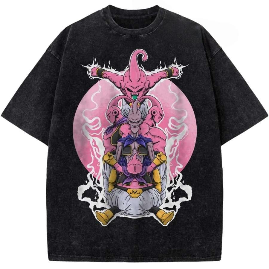 Dragon Ball Majin Buu All Forms Printed Tshirt Mens and Womens Washed Tshirt High Quality Vintage Cotton Tshirt Tops