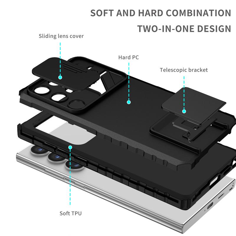 Чехол Armor для Samsung Galaxy S24 Ultra S23 FE S22 Plus S21 Note 20 Ultra Cover Slide Protective Lens Kickstand Coque Fundas