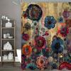 Винтажная шторка для душа с мандалой, зелеными растениями и цветами - Водонепроницаемый полиэстер, 12 крючков, Машинная стирка, Художественный цветочный дизайн