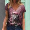 Summer V-neck 3D Animal Tigers Leopards Lions Printed Top Fashionable Casual Short Sleeved Women's T-shirts