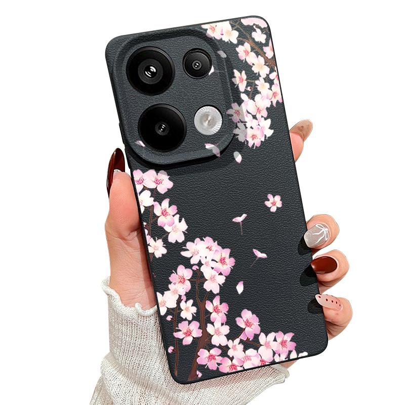 Чехол с цветочным узором из розовых цветков персика для Xiaomi Redmi Note 14 Pro 5G Funda Redmi Note 13 12 11 Pro 5G 4G Силиконовый чехол с текстурой кожи