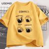 Cartoon Coffee Cat T-Shirts Men Women Summer Harajuku Kawaii Cat Printed Short Sleeve Tees Funny Streetwear Loose Clothes