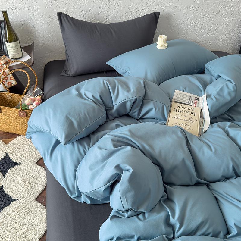 Однотонный смешанный и подобранный стираный хлопковый комплект из 4 предметов простыня 4-piece bed hat четырехкомпонентный простой и удобный