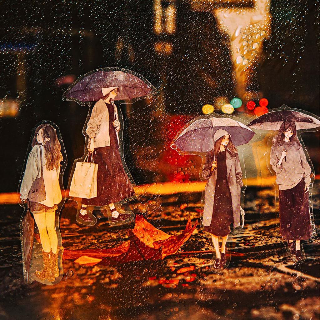 30 pcs The theme of the girl in the rain Stickers The girl with an umbrella Decorative Adhesive Diy Sticker pack