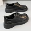 New Women's Leather Shoes 2024 Solid Color Elevated Thick Sole Student Fashion Campus Shoes Women Med (3cm-5cm) Lace-up Pumps