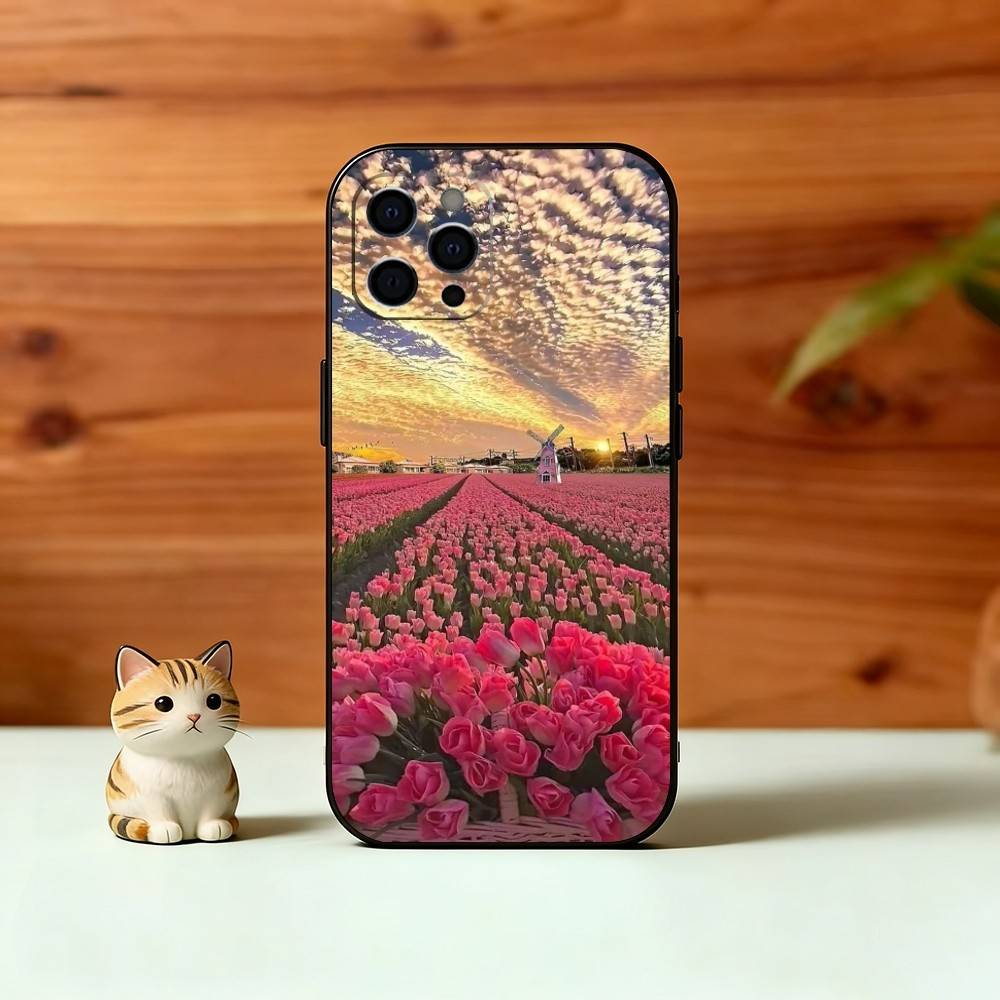 Super Beautiful Tulip Phone Case For iPhone 17, 16,15,14,13,12,11 Plus,Pro Max, Others Soft Black Cover