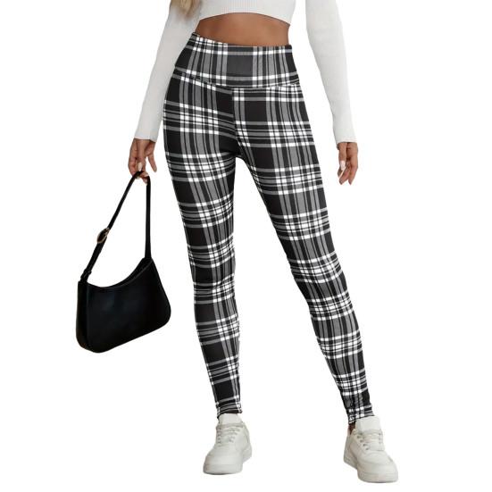 Женские брюки Леггинсы высокой эластичности Клетчатый принт Утолщенная бархатная подкладка Теплые зимние низы Подчеркивают изгибы тела Одежда для йоги и спорта