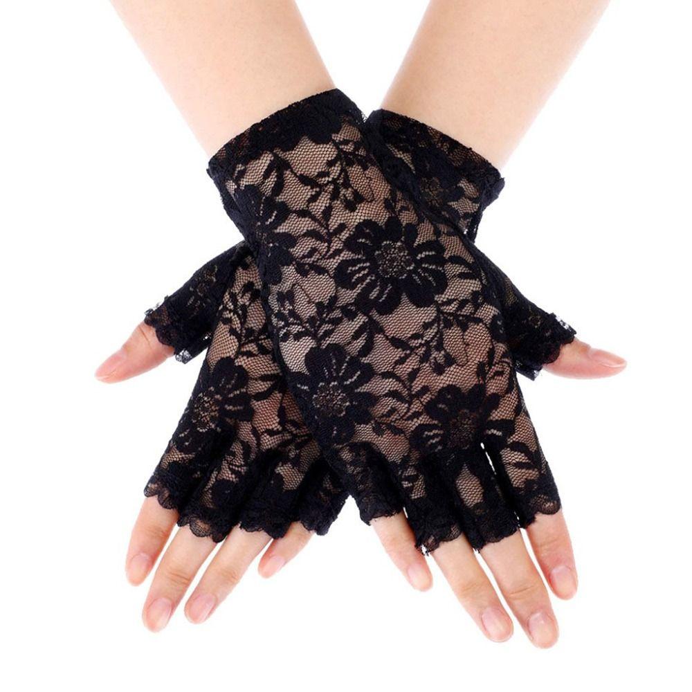 Sunscreen Mitten Long Fingerless Lace Gloves Mesh Mitten Half Finger Fishnet Gloves Dance Gloves