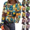 Женская и зимняя футболка с тонким низом, модная повседневная футболка с градиентным принтом и круглым вырезом, пуловер с длинным рукавом
