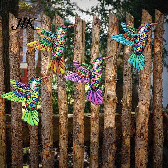 Contemporary Home Aesthetic Art Metal Hummingbird Wall Decor, Iron Colorful Bird Fence Decoration, Anti Rust Outdoor Decor Sculpture Hanging Ornaments