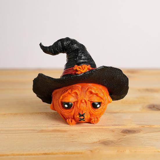 Mini Pumpkin Statue with Witch Hat Halloween Decoration Exquisite Workmanship Cute Pumpkin Figurine Table Festival Decoration