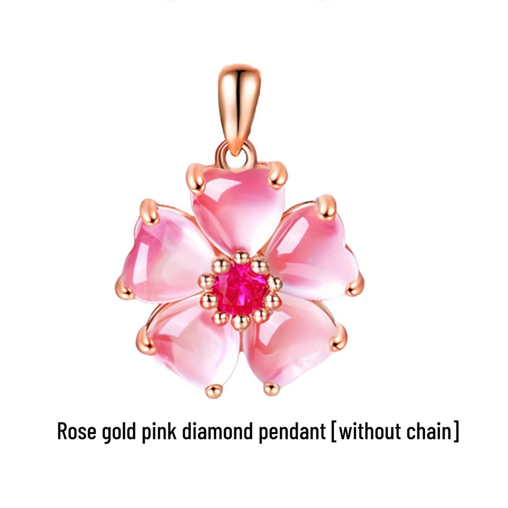 Подвеска из розового кварца в форме сердца с персиковыми цветами и розовыми бриллиантами