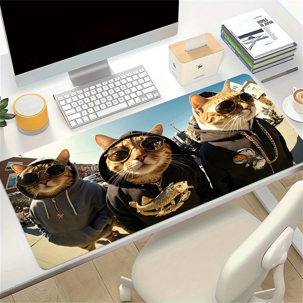 1pc Large Gaming Mouse Pad, UV Reactive Non-Slip Desk Mat, Washable PolyesterCool CatsComputer Pad with Vibrant Game Machine Print, Mouse Pa