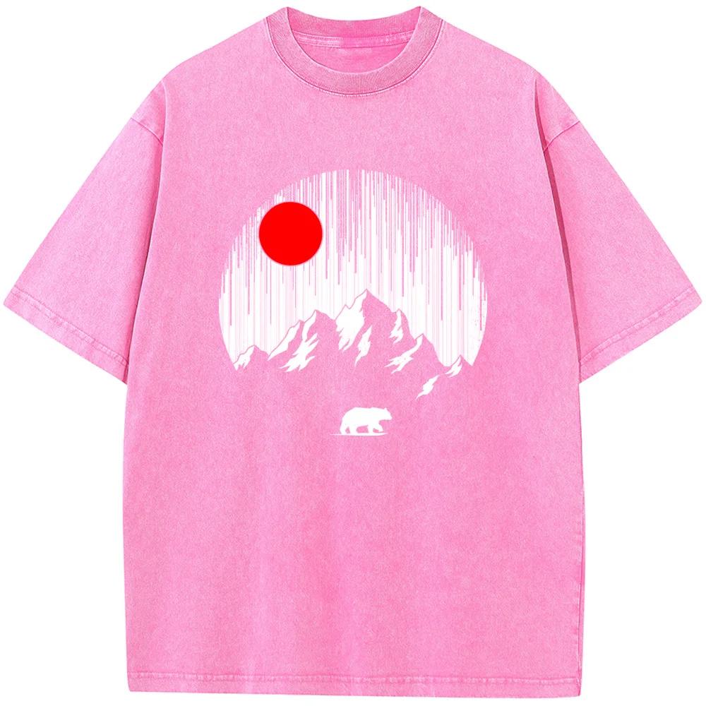 Футболка для мужчин и женщин на открытом воздухе Sunset Mountain, стираная, хлопковая, забавная, отбеленная, ретро, хип-хоп, отбеленная футболка