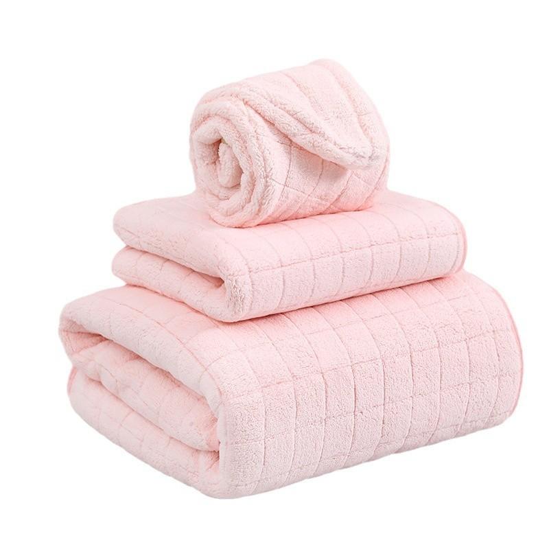 Checkered Bath Towel Coral Velvet Thickened Absorbent Towel Washing Face Towel Soft and Not Easy To Face Loss Household Quick-Drying Large Bath Towel