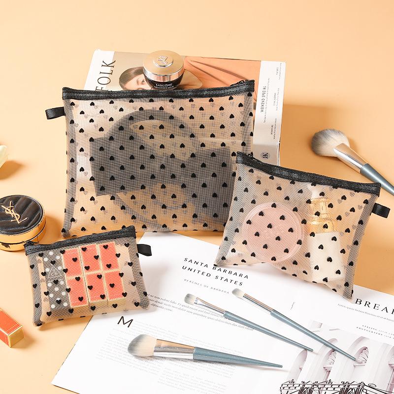 3pcs/set Hot Mini Transparent Heart Makeup Bag Women Portable Lipsticks Cosmetic Storage Pouch Ins Clear Ctue Small Make Up Bag